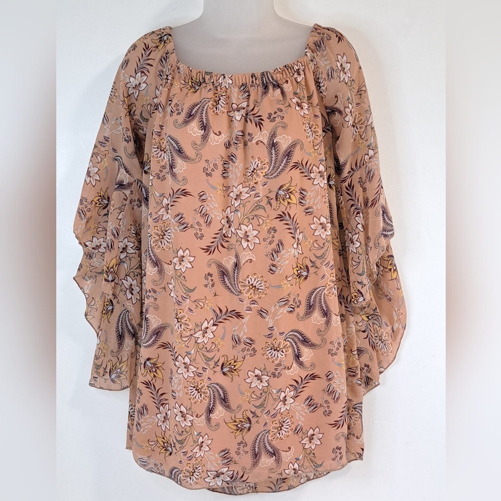 Rue 21 Floral Boho Chic Off shoulder Mini Dress Tunic Top Flowy Lined